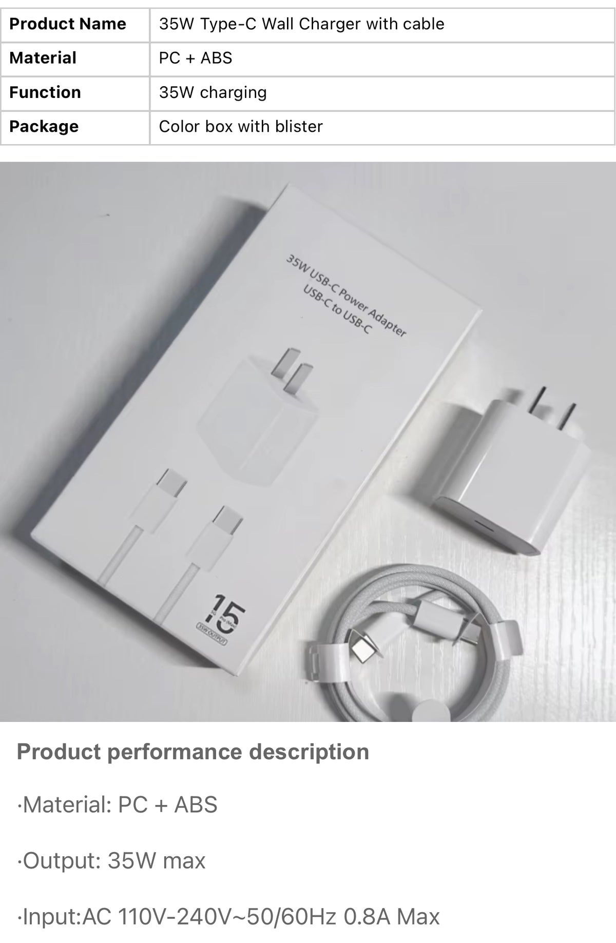 35W Usb-c Power Adapter Usb-c TO C Cable