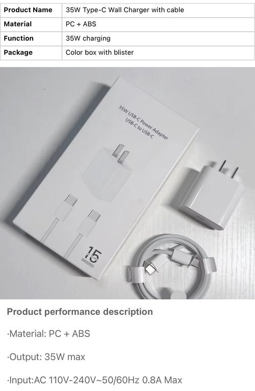 35W Usb-c Power Adapter Usb-c TO C Cable