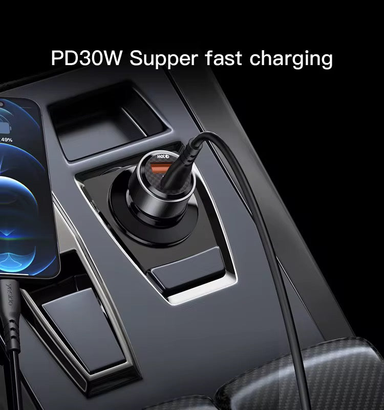 Yesido Super Fast CAR Charger With Usb-c Cable (60w)