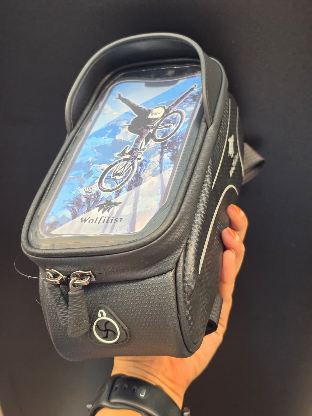 Waterproof Bike Frame Bag with Phone Holder, 2L